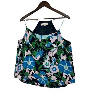 LOFT Floral Print Cami Top Women Size L Blue Pink Green Sleeveless